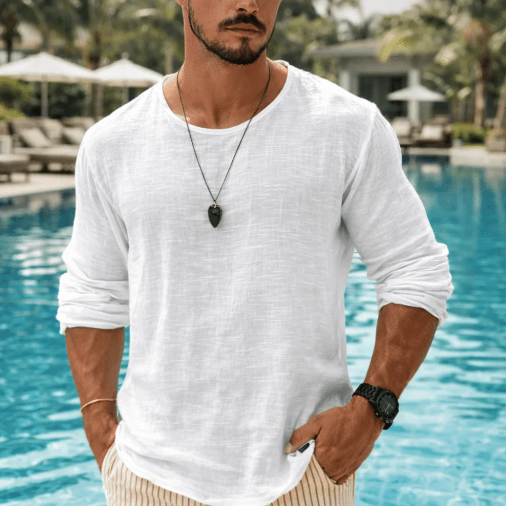 Oversized Solid Color Long Sleeve T-Shirt Breathable Comfortable Loose Pullover Tops Textured V-Neck T-Shirt Leisure Time