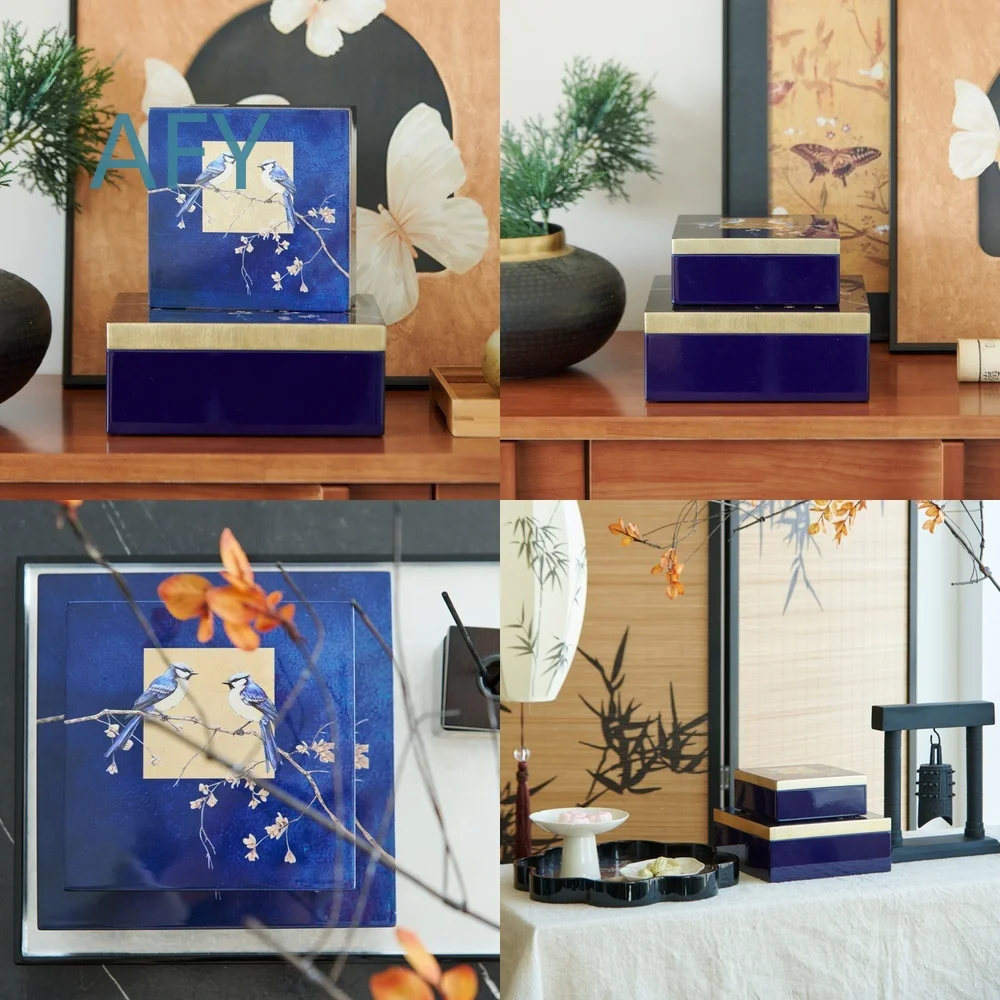 New Chinese Style Blue Enamel Decorative Box for Jewelry Storage Home Organization Display Ornament for Hotel Model Room