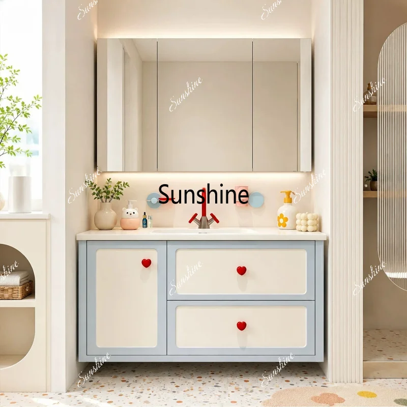 Bathroom cabinet combination ceramic integrated basin wash table blue and white color matching hand washing