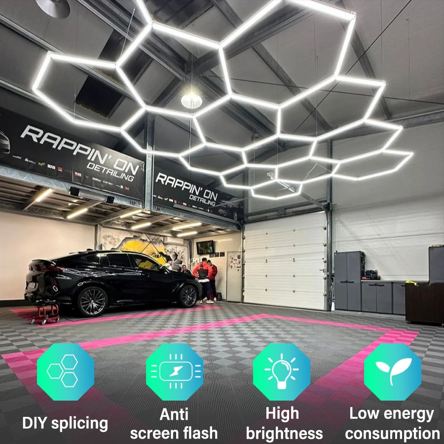 220V Honeycomb Led DIY Garage Light Hexagon Led Lamp Tube Barbershop Lighting For Workshop 4S Car Show Auto Body Repair Gym