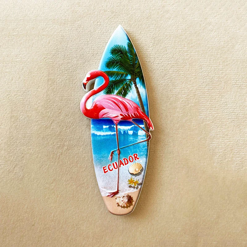 

Ecuador surfboard flamingo travel souvenir handicraft 3D home decoration 3D magnetic fridge sticker magnet