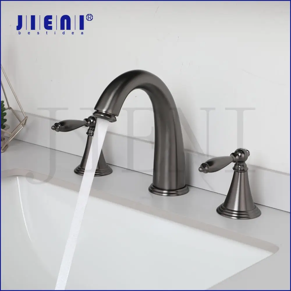 

JIENI Bathroom Bathtub Faucet Gun Grey Brushed Deck Mounted Dual Handle Control With Stream Outlet Hot And Cold Water Mixer Taps