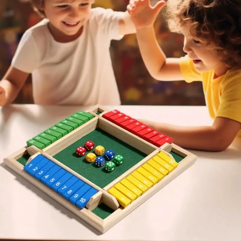 اغلاق صندوق النرد مجلس لعبة أطفال الرياضيات المبكرة لعب للتعلم 4 لاعب اللوحات الخشبية النردات لعبة الوالدين والطفل ألعاب احتفالات تفاعلية