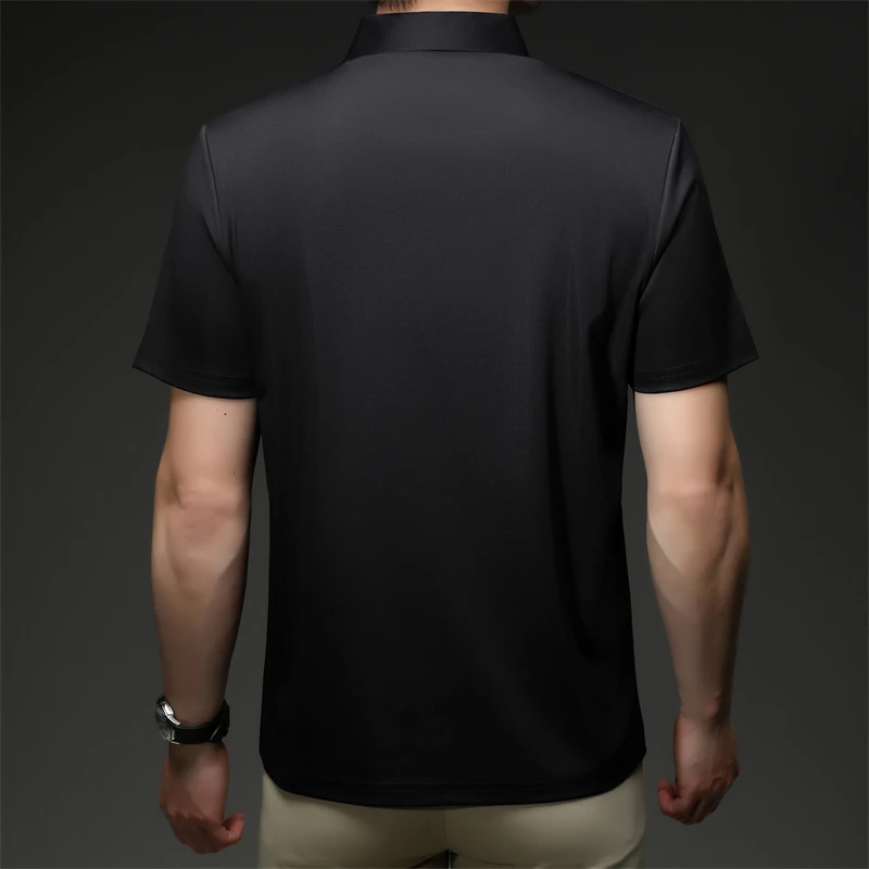 Lässiges Polo-T-Shirt für Herren, kurzärmelig, elastisch, atmungsaktiv, für Business, Büro, Alltag, Sommer, leichte Bluse – Detail 11