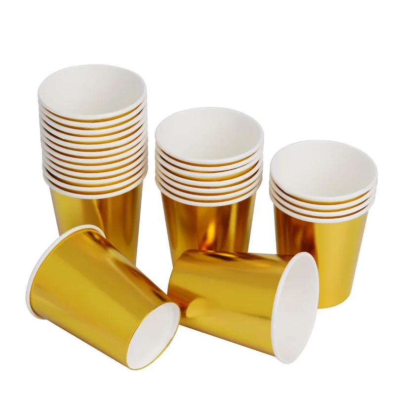 Nuevo suministros desechables para fiesta temática chapados en oro, decoración de cumpleaños, vajilla, plato de papel, servilleta, taza, Baby
