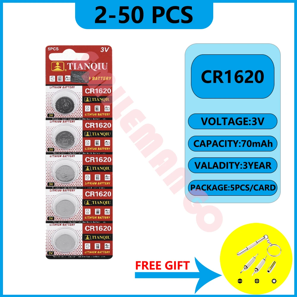 CR1620 Battery CR 1620 3V Button Battery DL1620 BR1620 Lithium Coin Cells For Watch Car Remote Control Calculator Scales Shavers