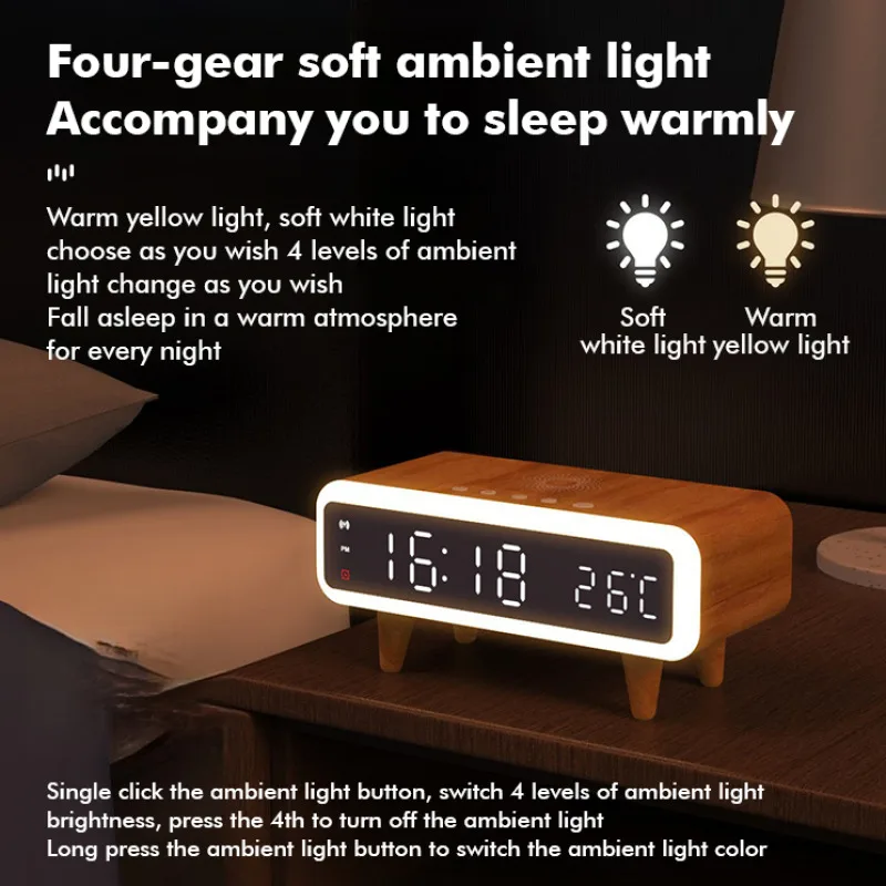 Desktop intelligent multifunction night light clock wireless charging wake up digital display clock