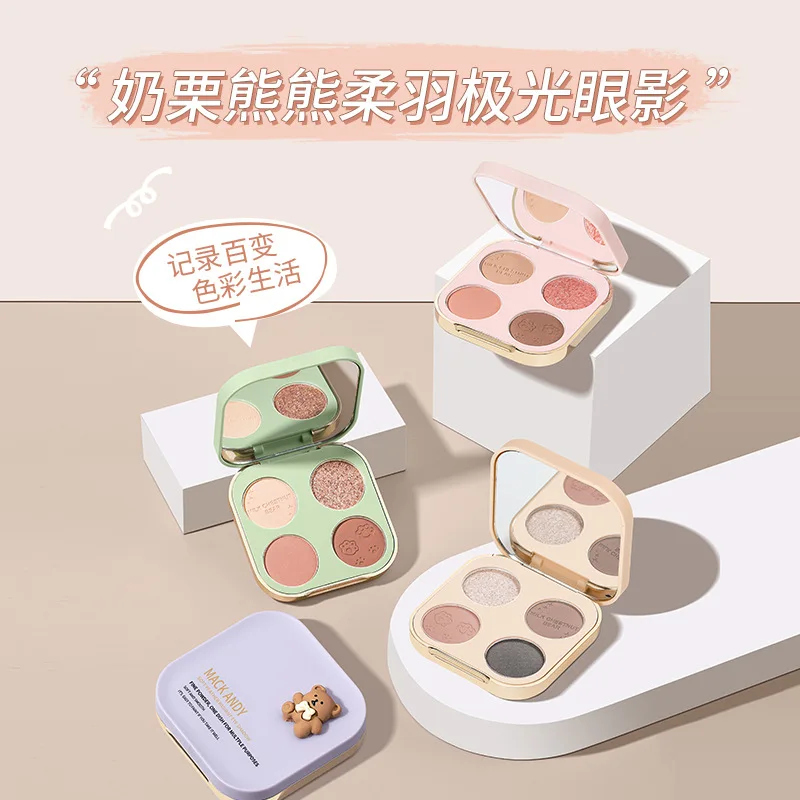 Makeup Maco Andy Milk Chestnut Bear Soft Feather Aurora Eye Shadow 4Color Mashed Potatoes Low Saturation Gray Pink Earth Color