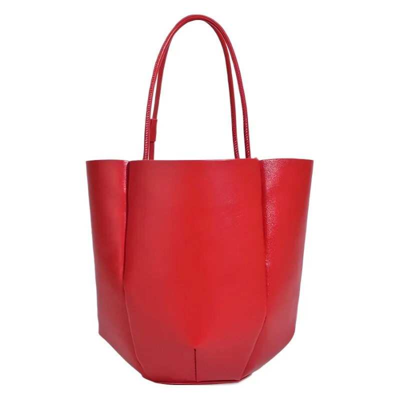 Brand Design Red Pu Leather Shoulder Bag for Women Solid Color Underarm Bucket Bag 2024 New All-match Tote Clutch Bag Sac A Main