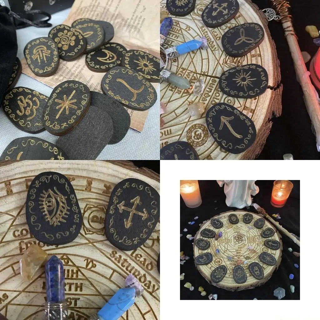 

31BE игровой набор для рунического гадания ручной работы, скандинавская гравюра на дереве, карточка с руническим камнем ведьмы с