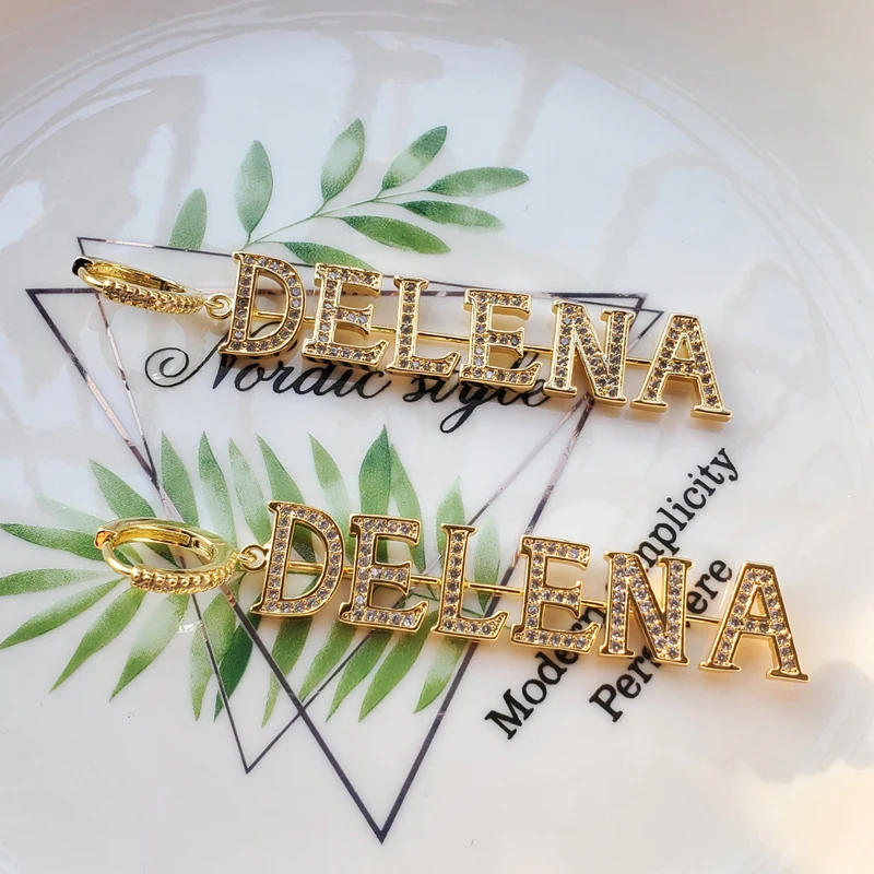 

1 Pair Customized Name Earring Set Ins Hot Zirconia Letters Ear Decoration Wedding Party Birthday Gift for Her Hip Hop Jewelry