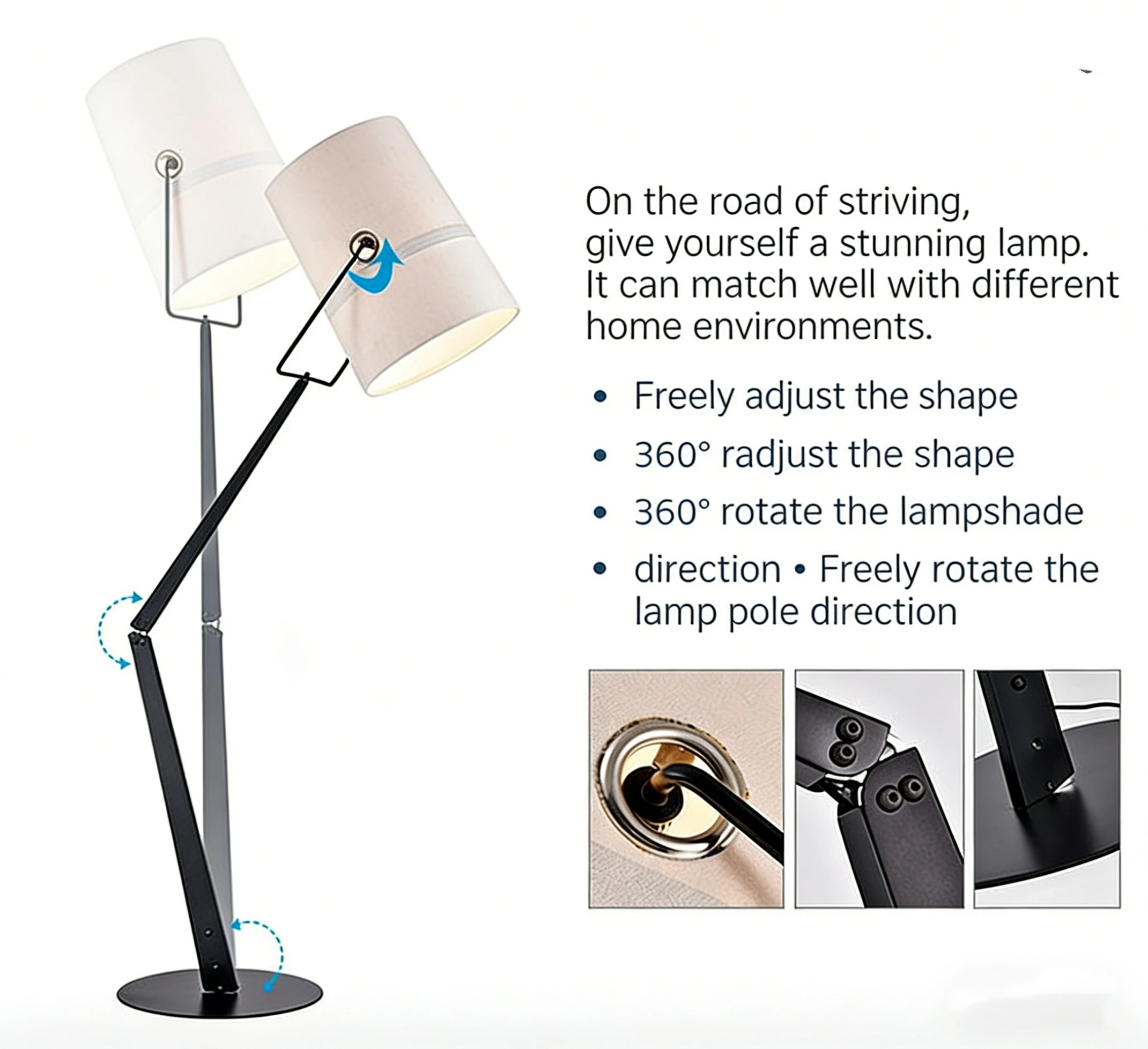 Nordic Minimalist Floor Lamp With Large Fabric Lampshade For Living Room Sutdy Room Sofa Floor Lamp Creative Adjustable Lamp
