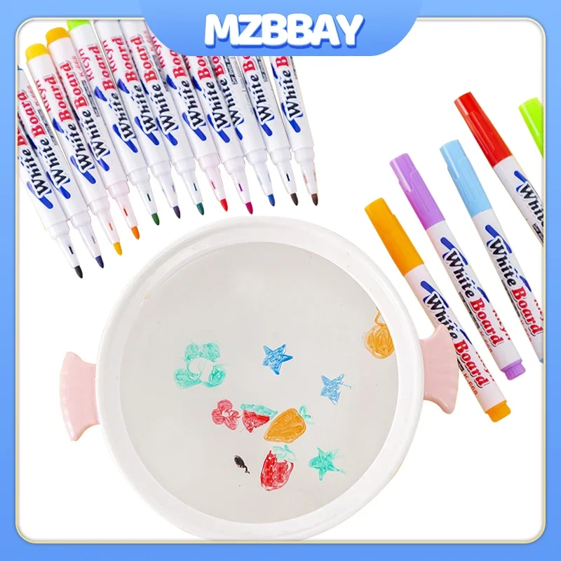 Caneta flutuante de água, 8/12 cores, pintura mágica, caneta colorida, pincel de pintura de estudante, marcadores de quadro branco, desenho de graffiti