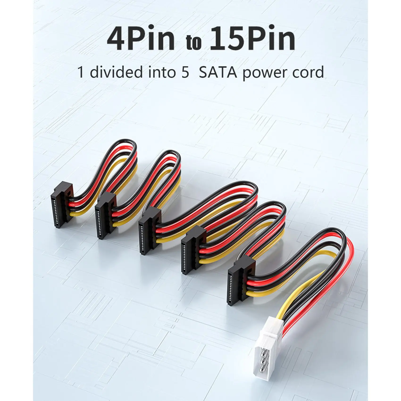 SATA Power Cable Splitter Cable 1 to 5 Hard Drive Disk Cable 4 Pin to 15 Pin Power Supply Splitter Cable Cord