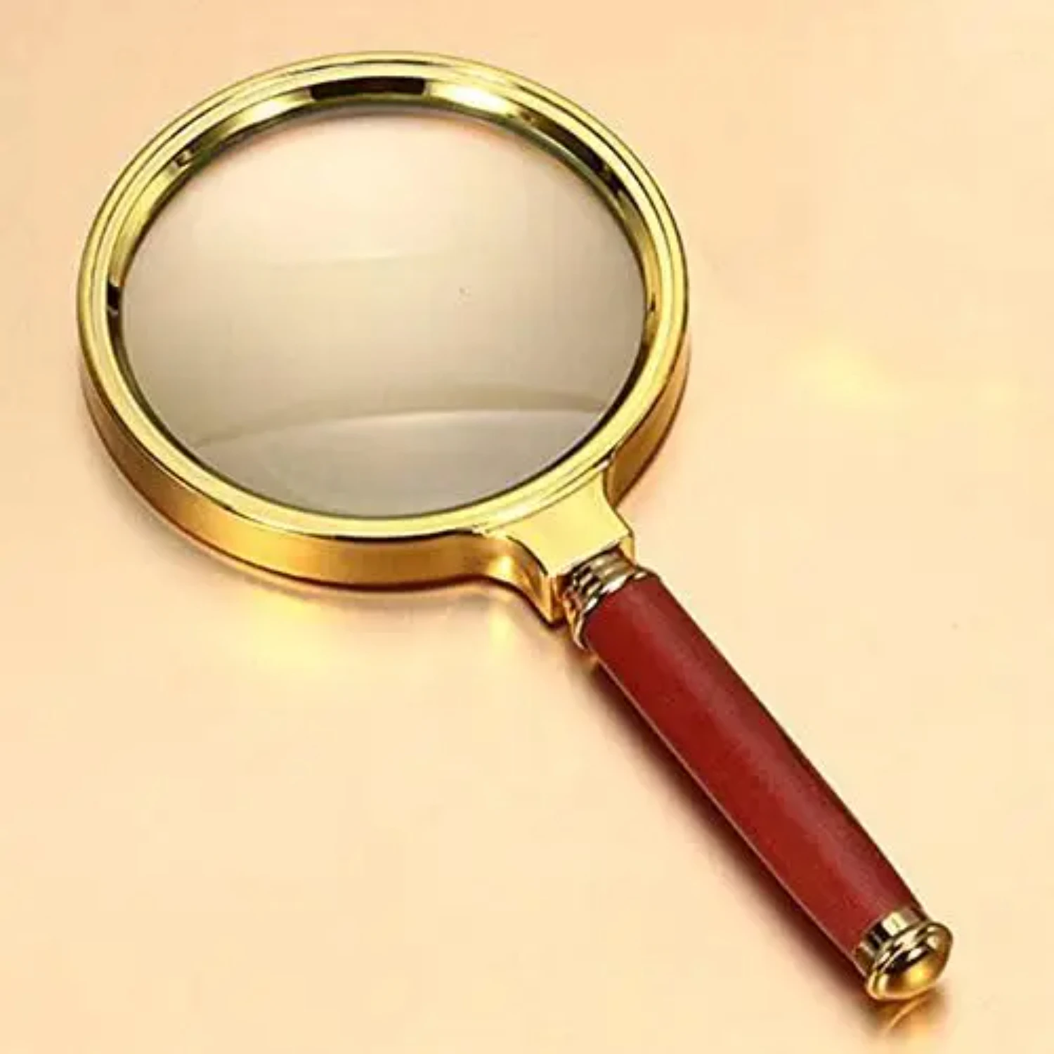 

10X Handheld Magnifying Glass Antique Mahogany Handle Magnifier 60mm Lens Science Seniors Reading Inspection