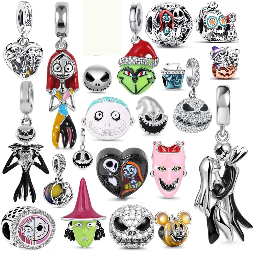 

MINISO Disney The nightmare before christmas 925 Sterling Silver Jack Skull Charm Bead Fit Original Bracelets DIY Lady Jewelry