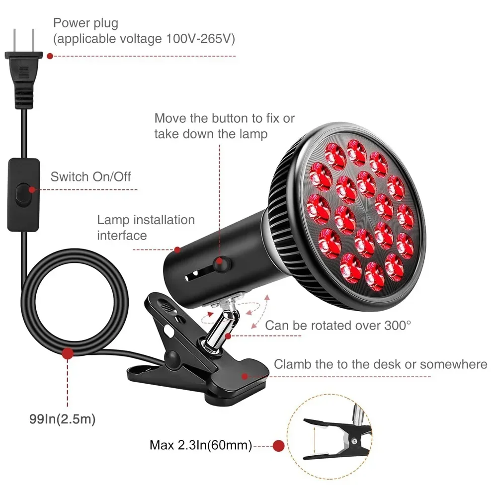Red Light Therapy Lamp 660nm&850nm Infrared Combo Bulb for Skin Care Pain Relief and Recovery