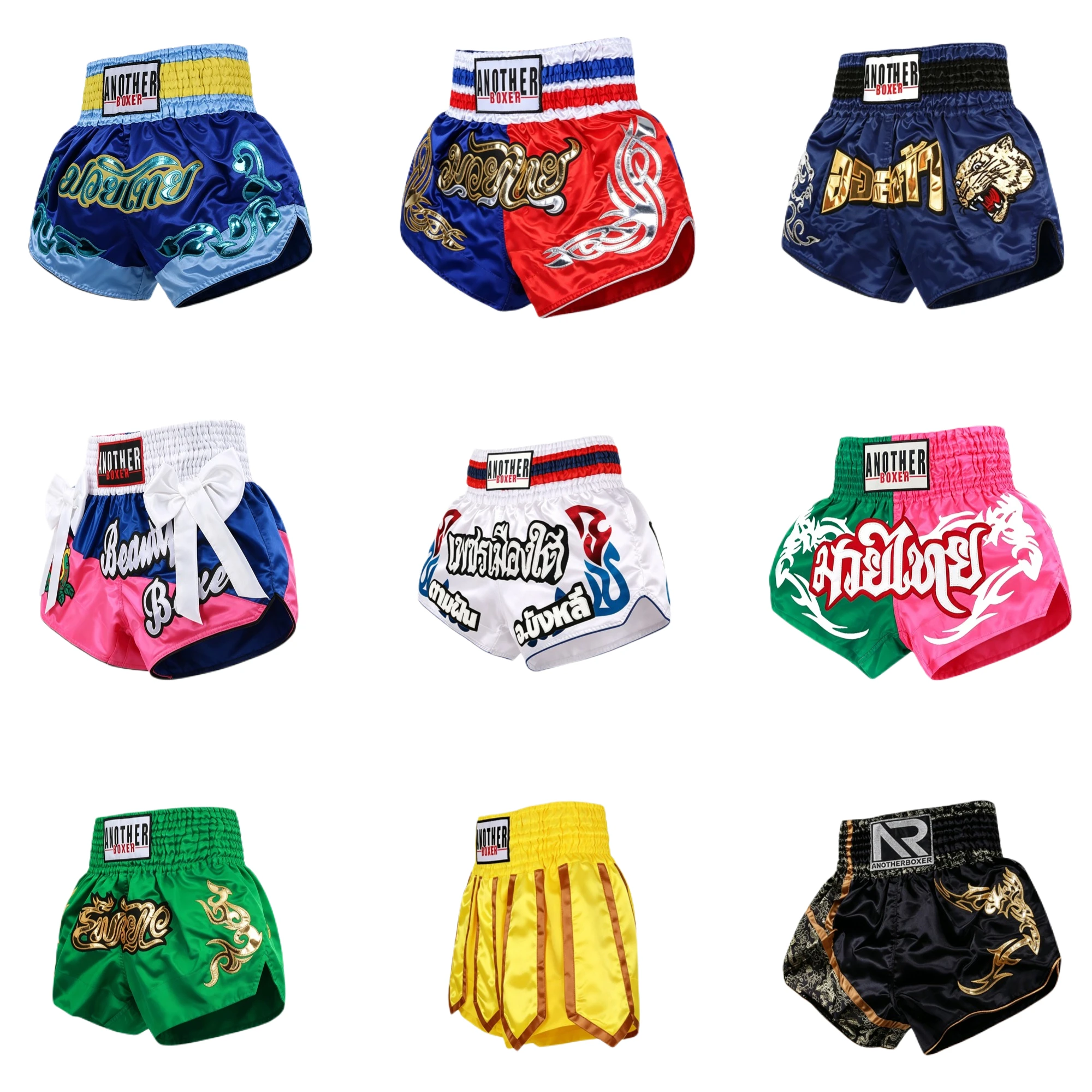 Muay Thai Fight Training Shorts Professional Boxing Athletic Shorts Classic Thai Letter Embroidery MMA Kickboxing Sparring Pants