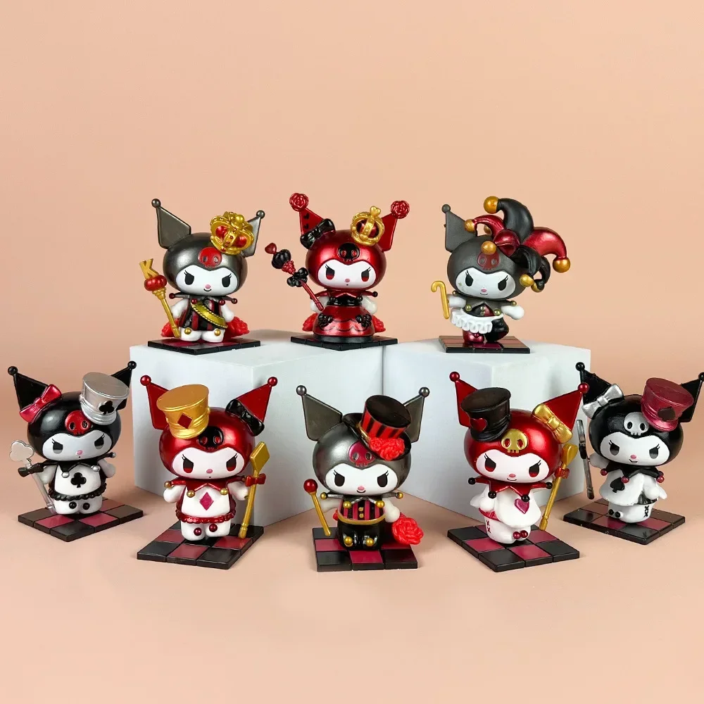 8 stks Sanrio Kuromi Anime Figuur Poker Kingdom Serie Kawaii Desktop Decor Pvc Collectible Model Pop Gift