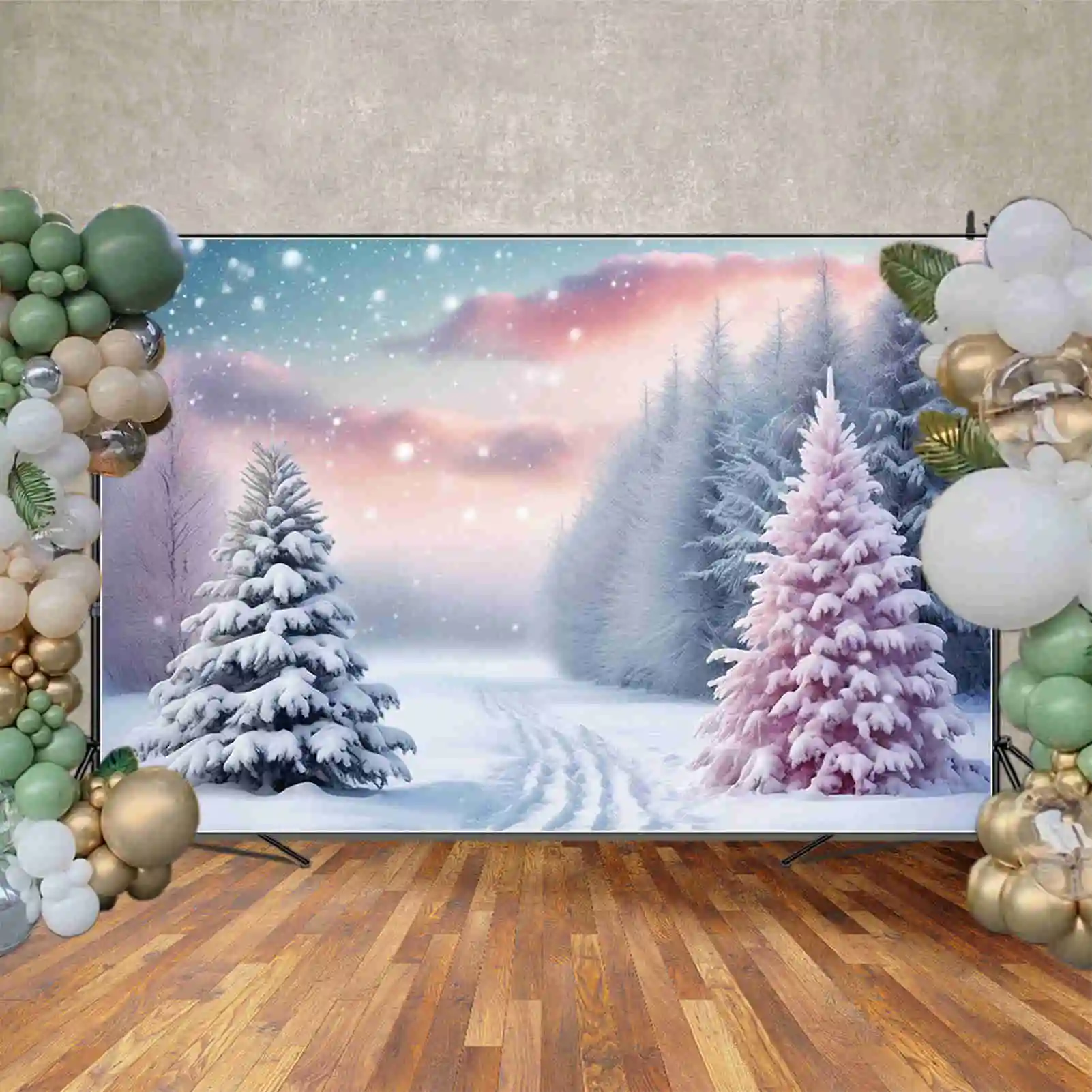 MOON.QG 2024 Christmas Balls Trees Gifts Photography Backdrop Snow Winter Scenery Photo Background Photographic Studio Back Drop