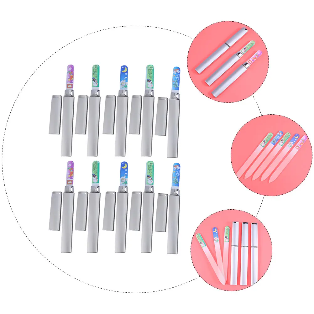 

10Pcs Glass Nail File Christmas Theme Nail Art Tool for Women Salon Home Use Manicure Pedicure Supplies Buffer
