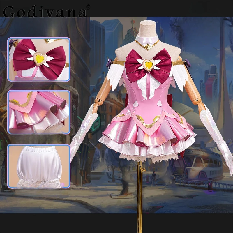 

Juno Cosplay Mythic Skin Outfit Girls Costumes Clothes Halloween Pink Skirt Set Fancy Style Juno Sweet Party Uniform Suit Women