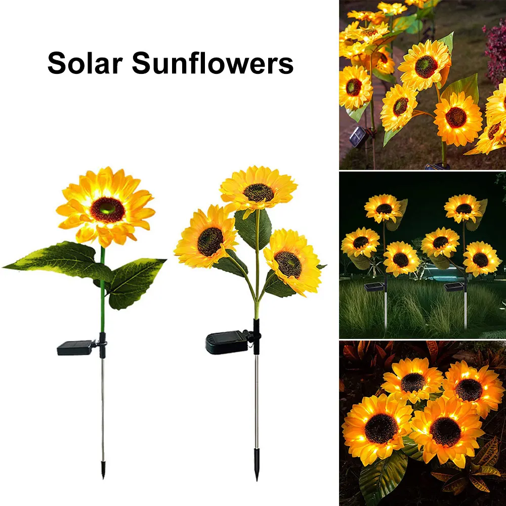 Outdoor Solar Garden Stake Lights LED Solar Powered Light Waterproof 3 Sunflower Light for Garden Patio Backyard