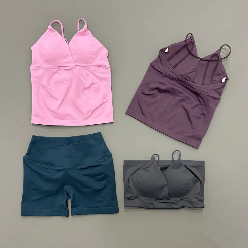 

2Pcs Gym Set Women Breathable Cross Waist Vision Flares Tracksuit Seamless Twist Front Longline Top Yoga Fitness Workout Suit