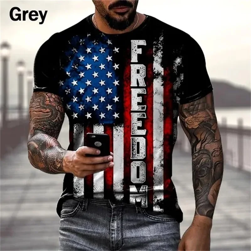 3d Printed USA Flag Graphic Tshirt For Men Personalized Hipster Short Sleeve Retro T Shirt Streetwear Mens Oversized Tee Tops