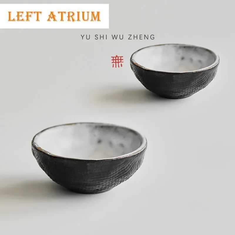 

2pc/set Japanese Rough Pottery Tea Cup Handmade Black Lacquer Hemp Master Cup Cotton Pattern Tea Bowl Zen Kung Fu Teaset 35ml