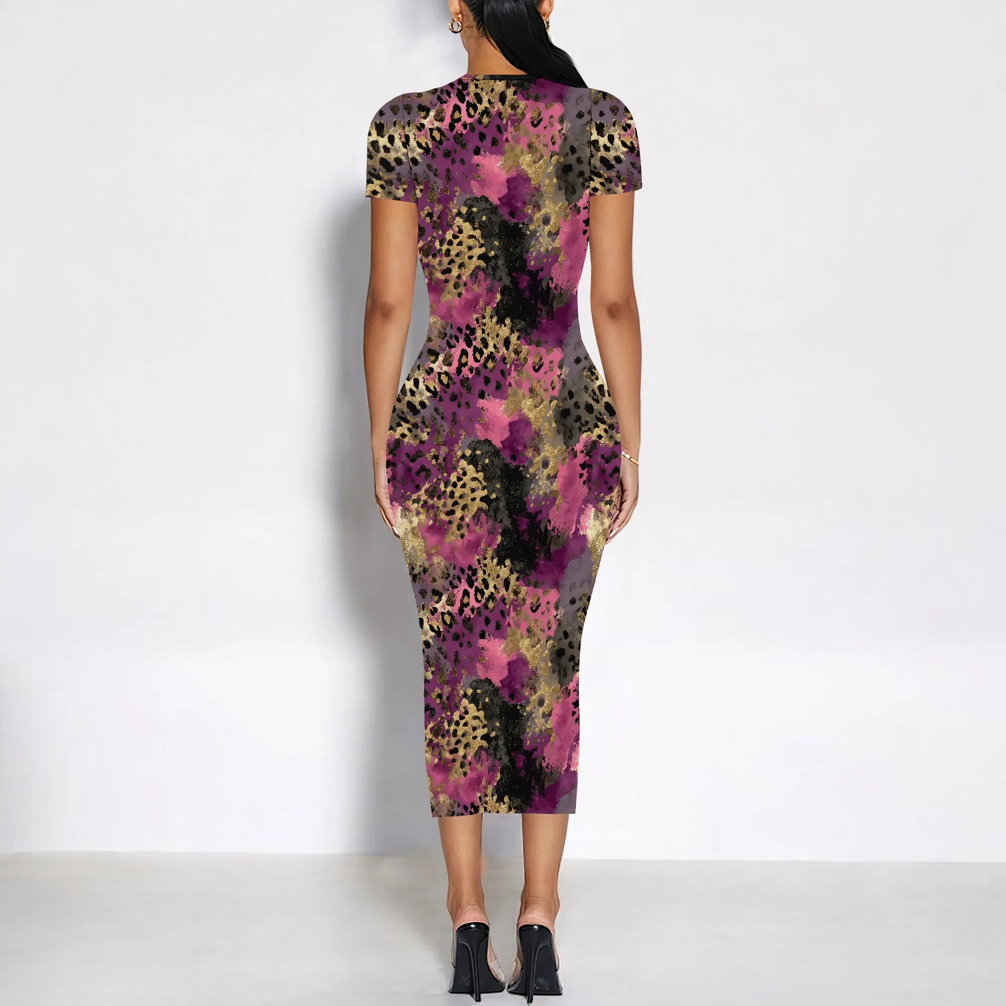 فستان نسائي قصير الأكمام Bodycon ميدي فستان رصاص مكشكش للتحكم في البطن فستان صيفي مثير للتاريخ الليلي