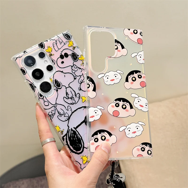 Funny Snoopy Charile Cartoon Transparent Laser Phone Case For Apple iPhone 15 14 13 12 11 Pro Max Cute Soft Back Protect Cover