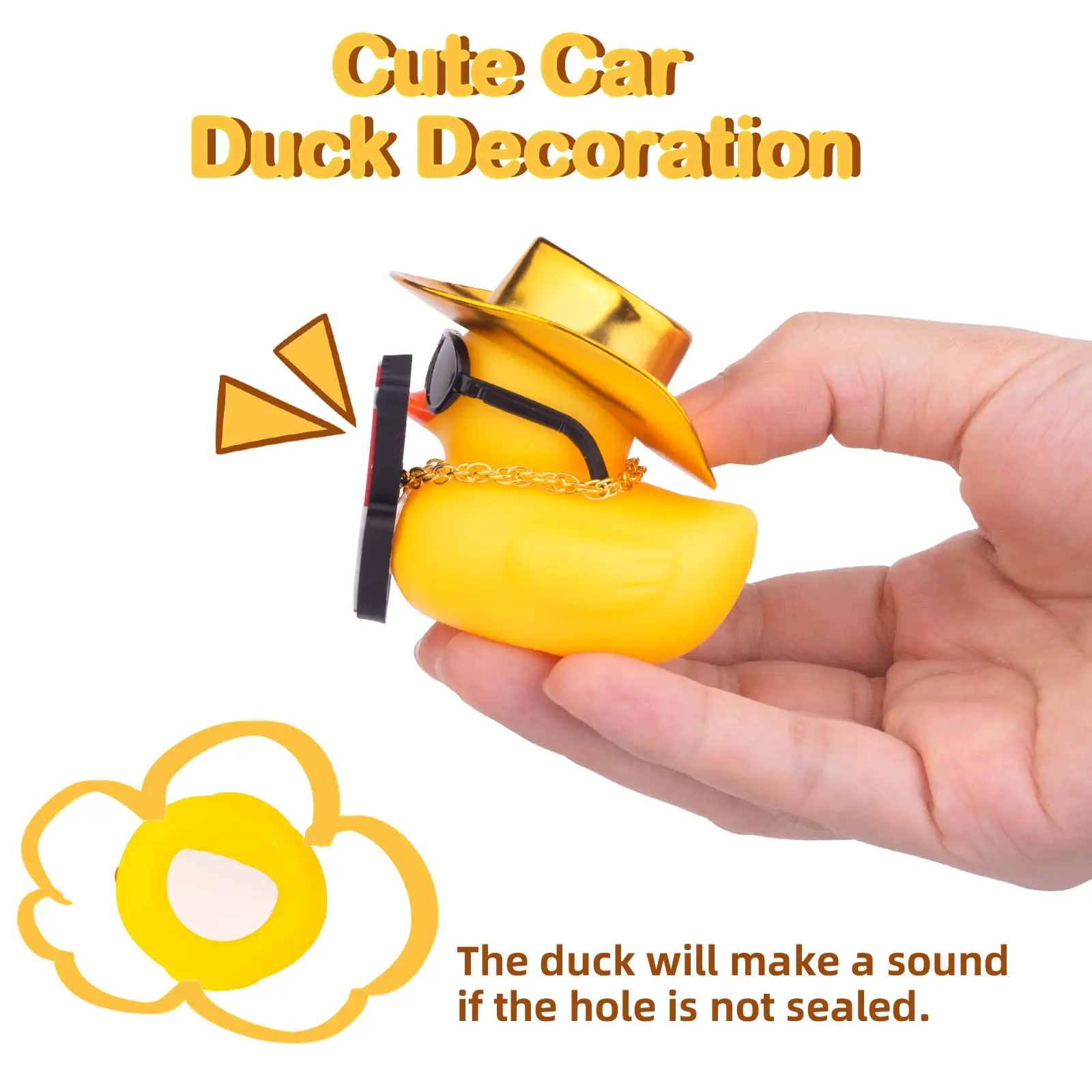 Car Yellow Rubber Duck, Duck Dashboard Decoration with Cowboy Hat Necklace Sunglasses Mini Musical Instrument for Car Dashboard