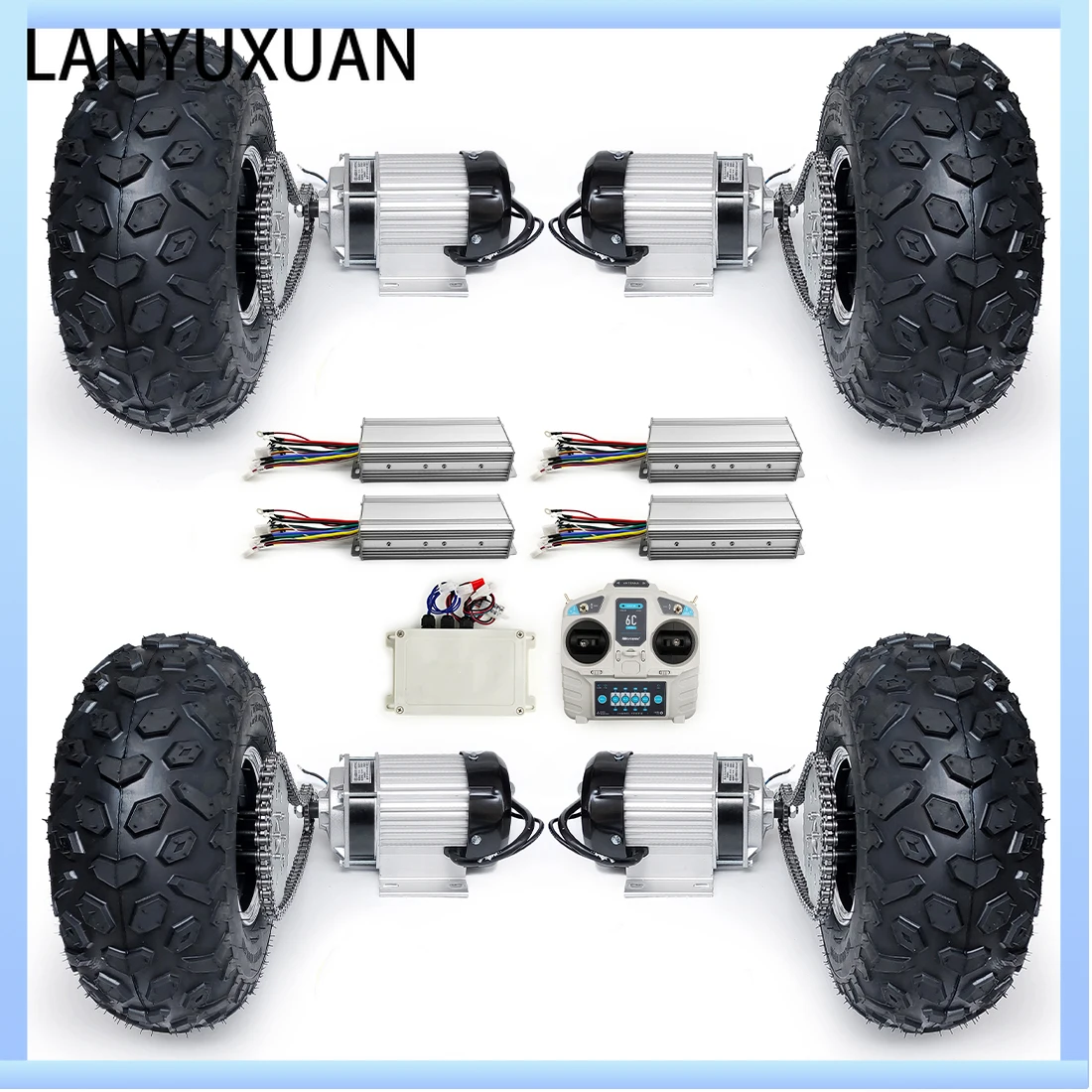 

DIY 4WD 48V 2000W Electric Trolley Cart Brushless Gear Motor 14.5 Inch Wheel Chain Drive Kit With Remote Controller
