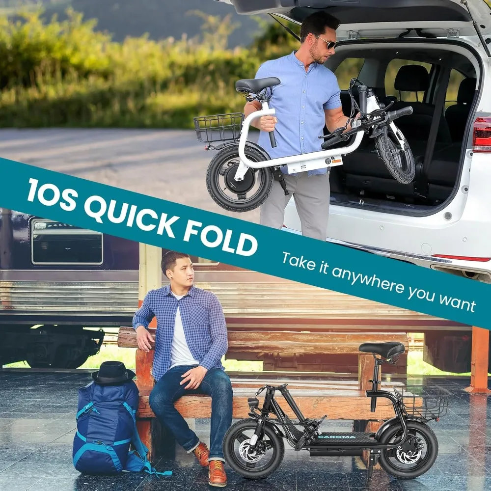 سكوتر كهربائي ذروة 500 وات/800 وات/1200 وات مع مقعد، إطار 14 بوصة، حتى 30 ميلًا و20 ميجا في الساعة، أقصى حمولة 300 رطل