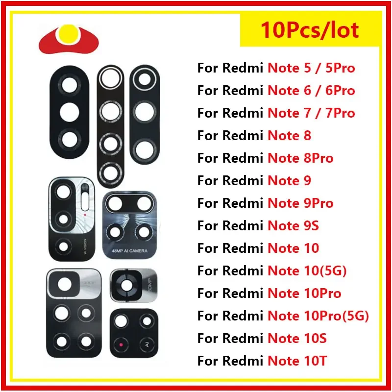 

10Pcs For Xiaomi Redmi Note 9S 8 8T 7 6 5 10 Plus 9T 5G 10T 10S 9 Pro Max Back Rear Camera Lens Glass With Glue