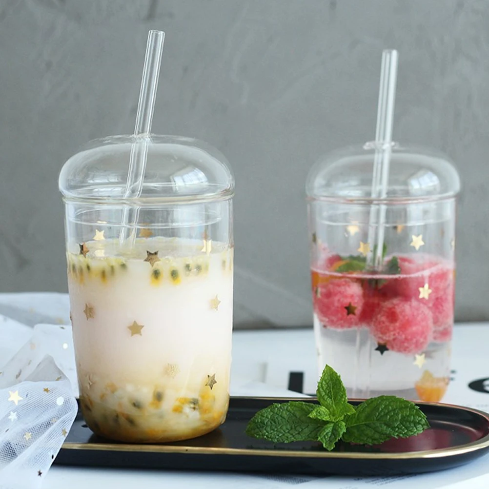 

Glass Straw Cup Premium Material Smooth Surface Easy Clean Large Capacity Household Beverage Cup Bamboo Shape Coffee Tumbler