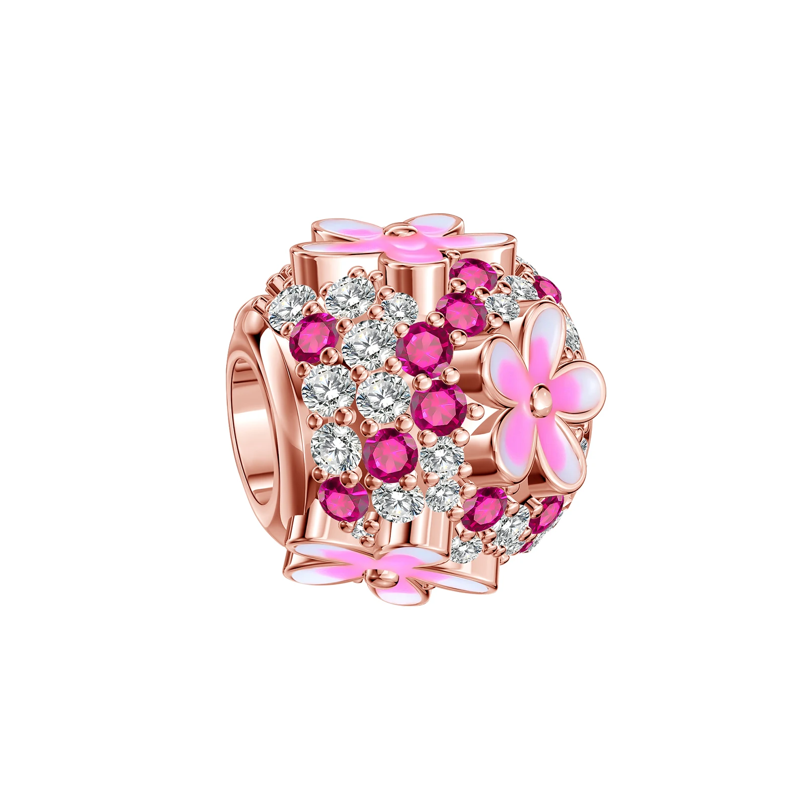 

925 Sterling Silver Pink Rose Gold Flower Charm Fit Original Pandora Charms Bracelets Women DIY Jewelry Gift