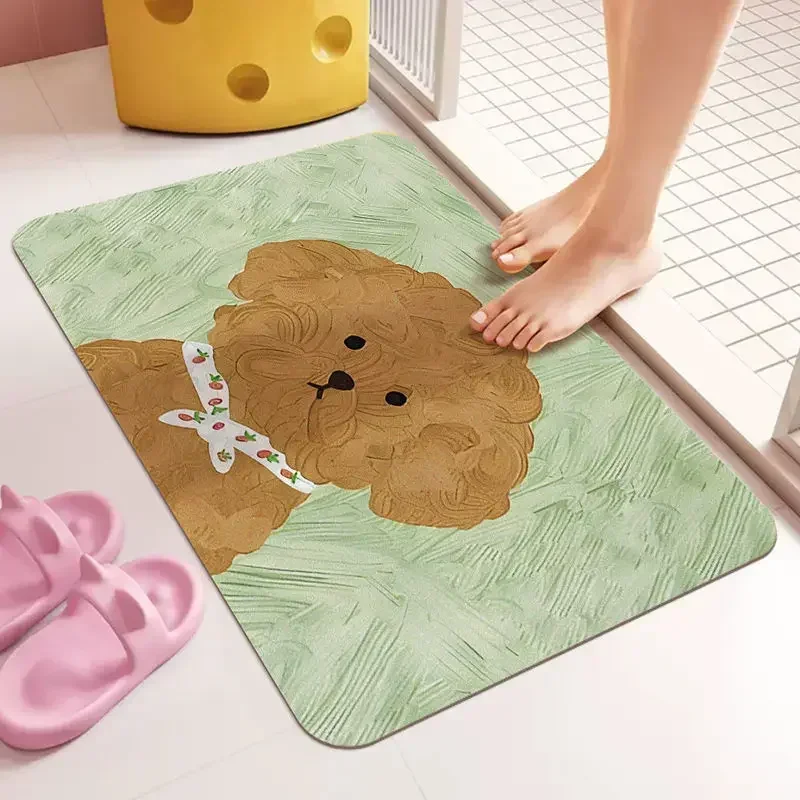 Cutie Puppy Cartoon Pattern Bathroom Non-silp Door Mats Suitable for Living Room Entrance Decorative Accessories Pad Bedroom Rug