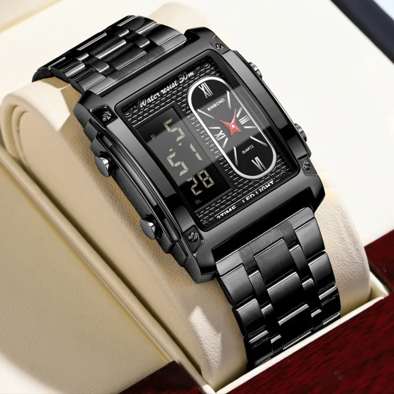 New Men's Quartz Watch Electronic Dual-display Multi-function Waterproof And Luminous Simple And Retro Men Watches Holiday Gifts