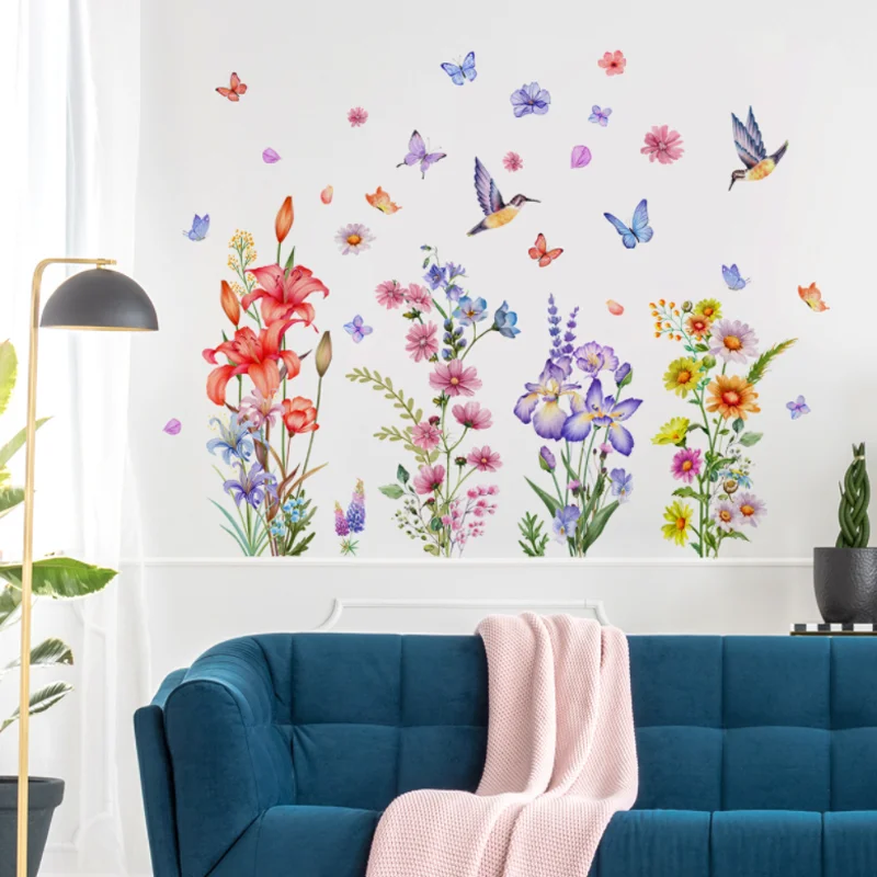 Plant Flower Butterfly Wall Sticker Children Bedroom Background Decoration Kindergarten Classroom Sticker Waterproof Antifouling