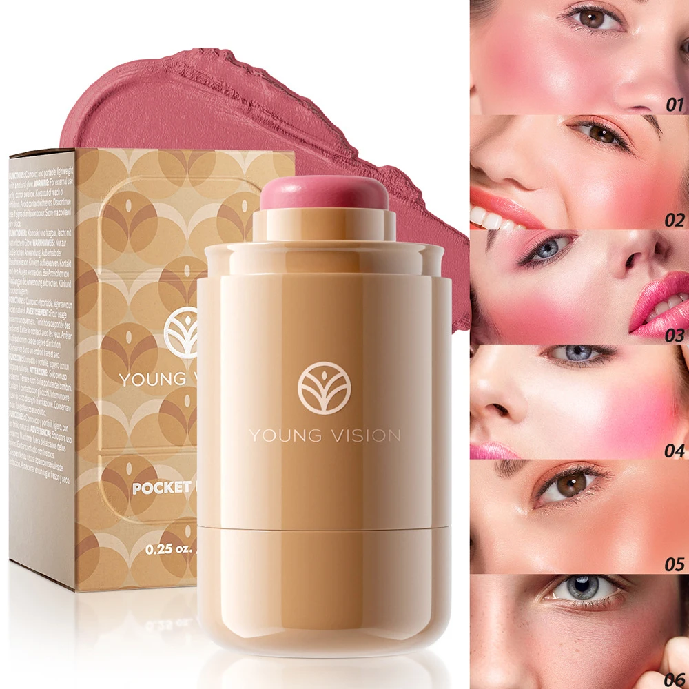 Tinta per il viso vegana a lunga durata ad alto pigmento Crema rossa Fard tascabile impermeabile Fard per guance Make up Blush Stick