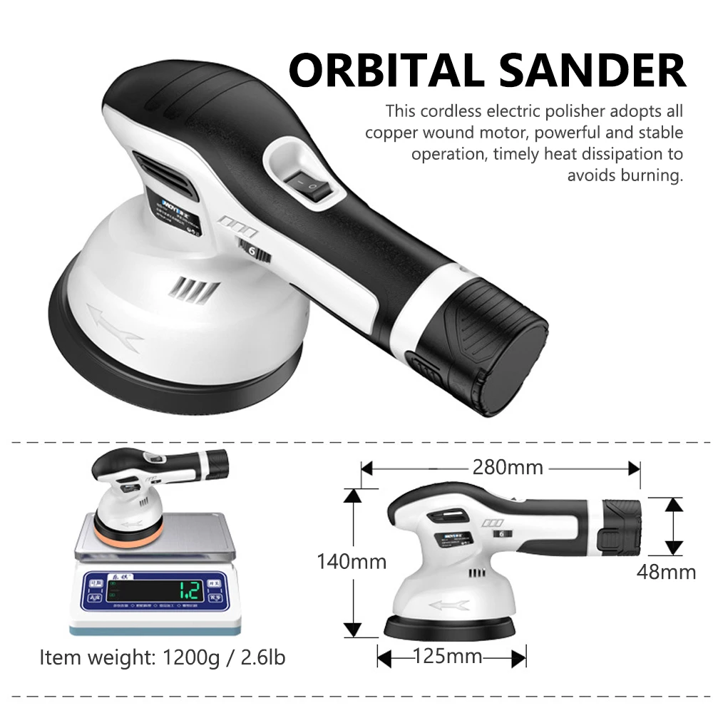 

125 мм матовая аккумуляторная орбитальная шлифовальная машина, многофункциональная шлифовальная машина для полировки древесины и металла, шлифовальный шлифовальный станок, 6 регулируемых скоростей