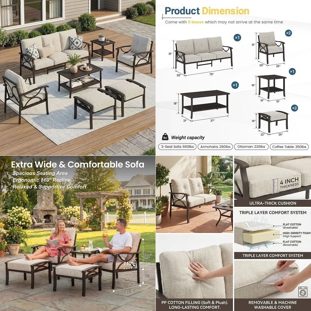 

7Pieces Outdoor Patio Furniture Set, Outdoor Metal Sectional Furniture with Cushions, Outdoor Conversation Seating Set with Cof