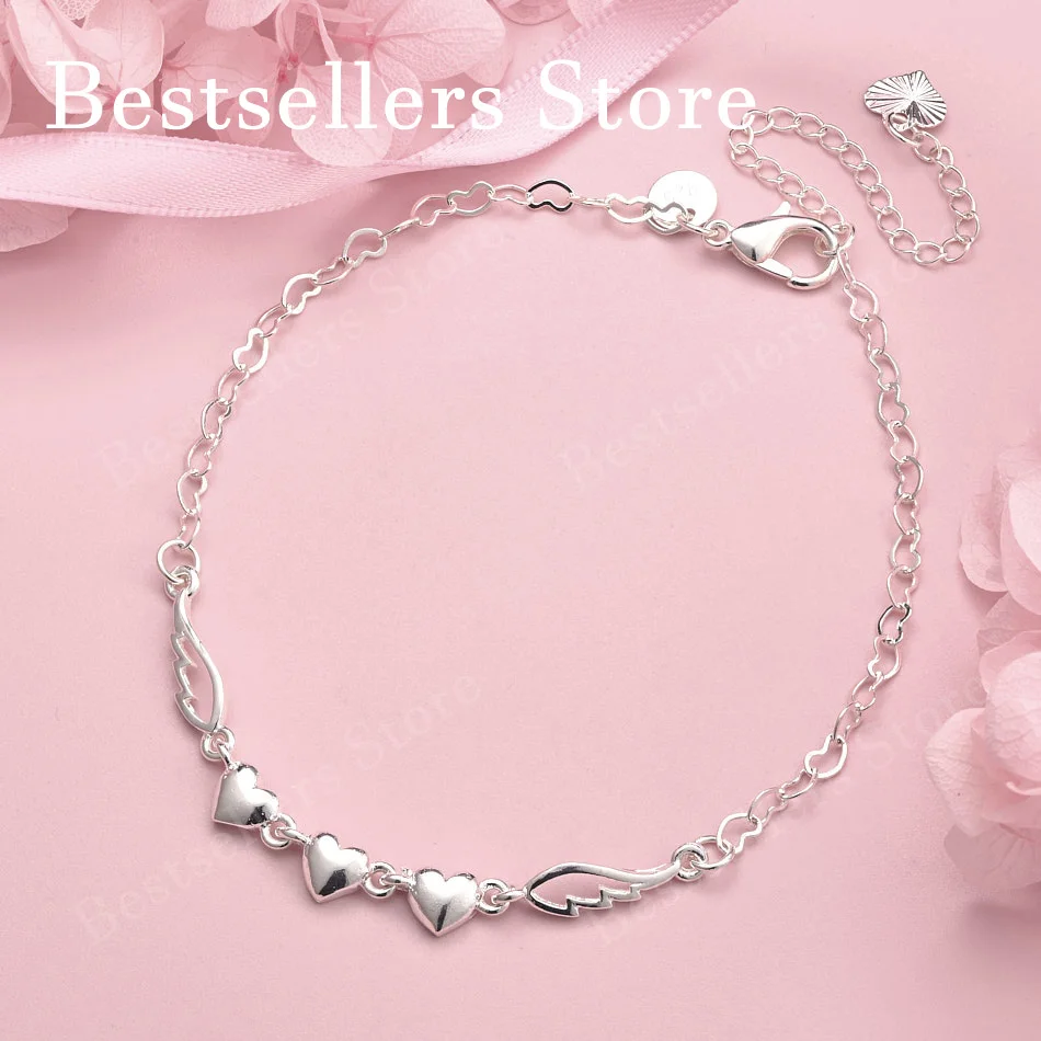 

Elegant 925 sterling silver 8-inch exquisite heart-shaped bracelet, fashionable women's wedding party jewelry accessories