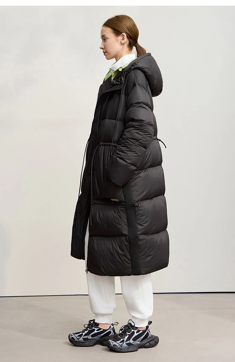 AMII Hooded Down Jacket 2026 Winter New Warm Zipper Long Sleeve 85% White Duck Down Coat Woman Loose Straight Long Coat 12524017