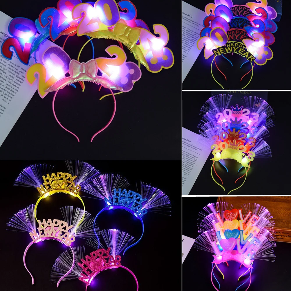 Digital Head Wearing Glowing Hair Strap Sparkling Fun Fiber Strap Creative Fashion New Year Party Props Happy New Year Strap