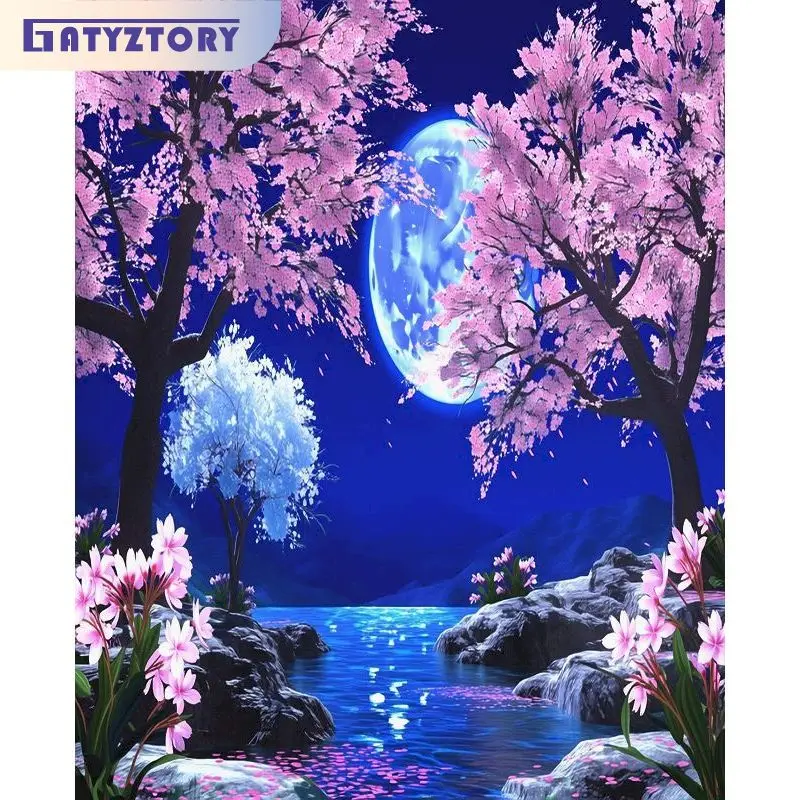 

GATYZTORY Night View Painting By Numbers DIY Paint With Numbers Landscape Number Painting On canvas Diy Gift