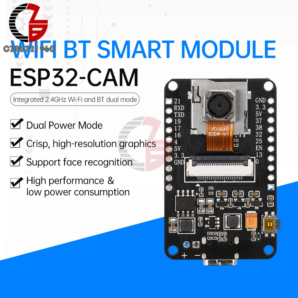 

ESP32-CAM Camera Module Kit 2.4 GHz WiFi Bluetooth 8MB PSRAM CH340X OV5640 AF-72mm Camera 500W Pixel ESP32 Development Board