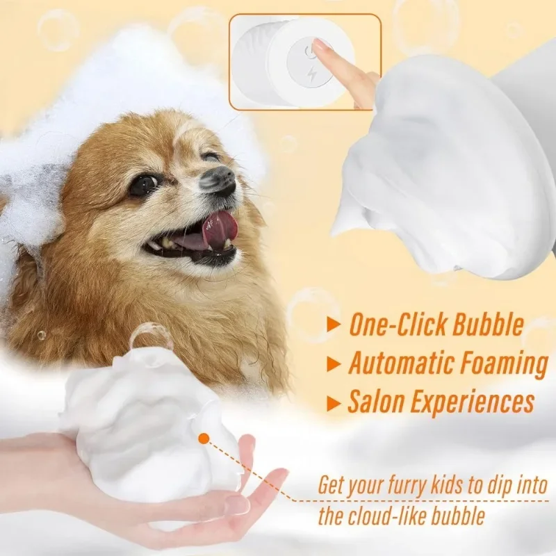 Automatic foam soap dispenser dog brush, 2-in-1 pet bubble bath brush, one-touch bubble dog bath brush scrubber